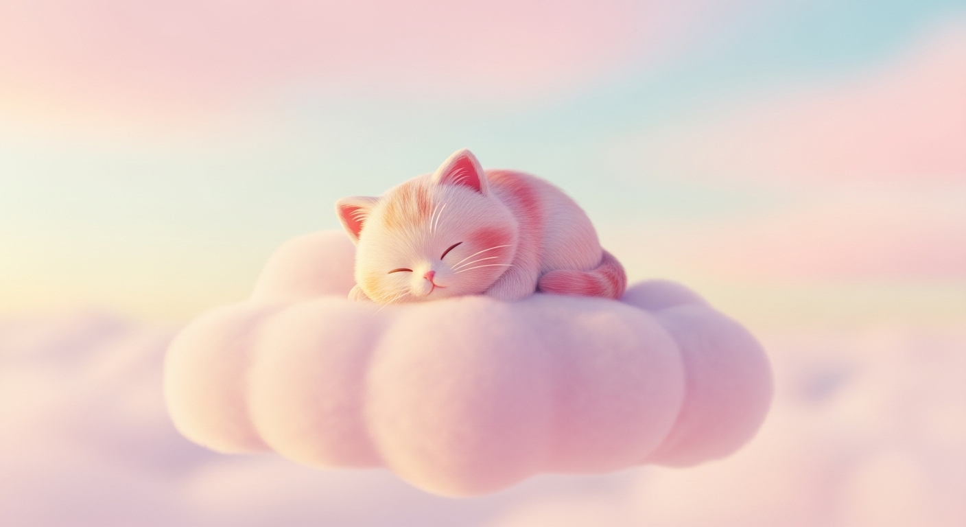 Sleeping zen cat on a cloud